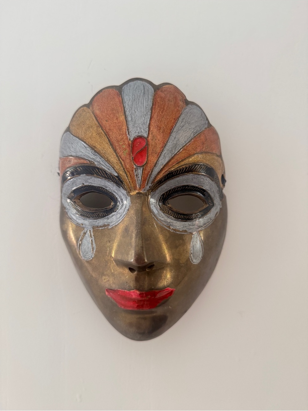 Vintage Brass Woman Ornate Face Mask Made In India 6.25"